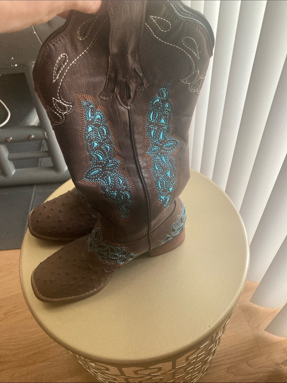 Brown Leather Western Boots with Turquoise Stitching